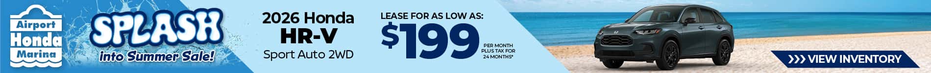 Lease a 2026 Honda HR-V Sport for $199 per month for 24 months.