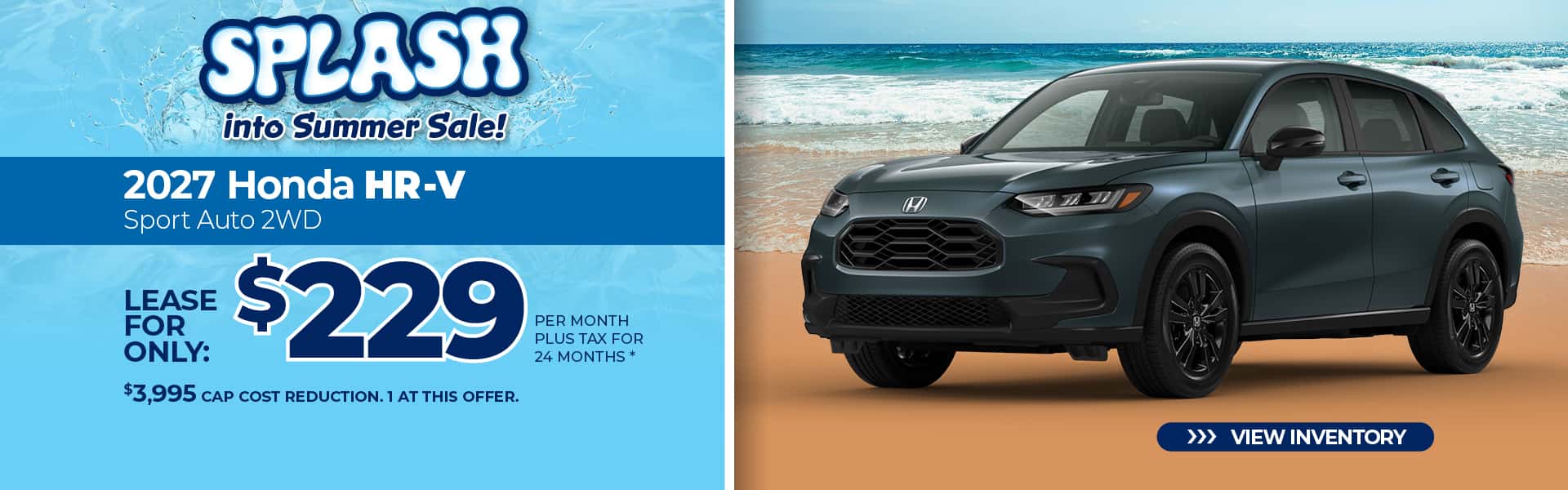 Lease a 2027 Honda HR-V Sport for $229 per month for 24 months.