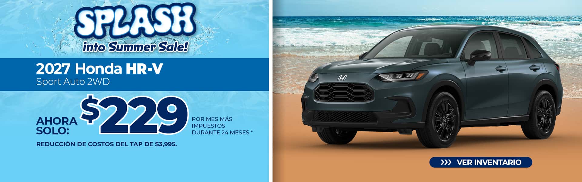 Lease a 2027 Honda HR-V Sport for $229 per month for 24 months.