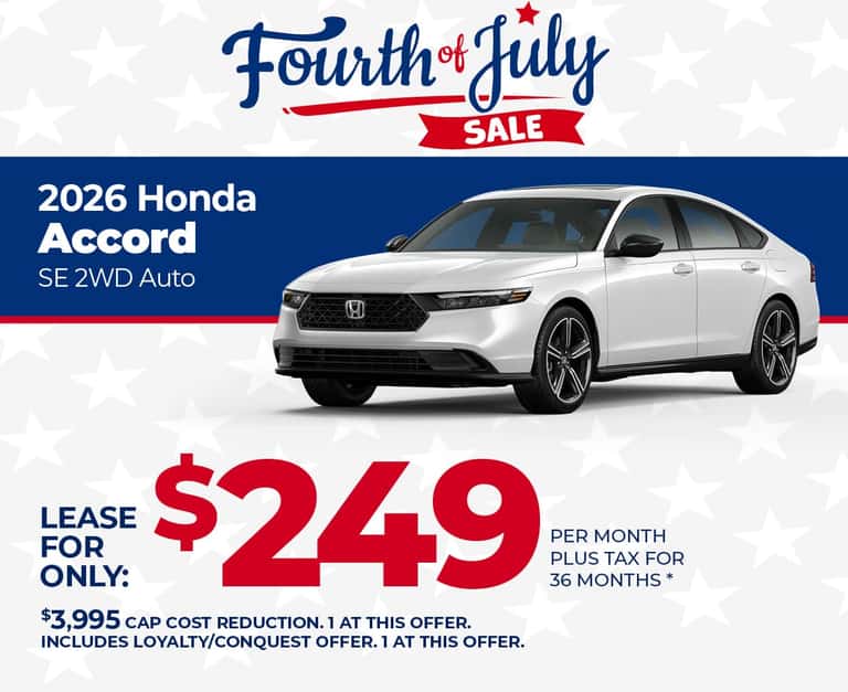 Lease a 2026 Honda Accord SE for $249 per month for 36 months.
