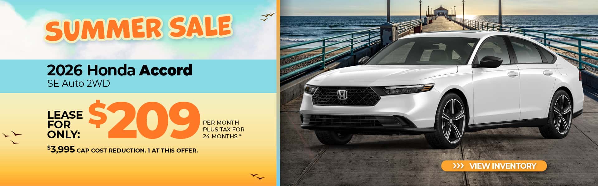Lease a 2026 Honda Accord SE for $209 per month for 24 months.