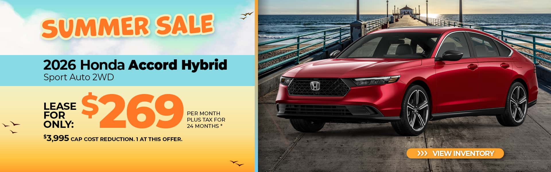 Lease a 2026 Honda Accord Hybrid Sport for $269 per month for 24 months.