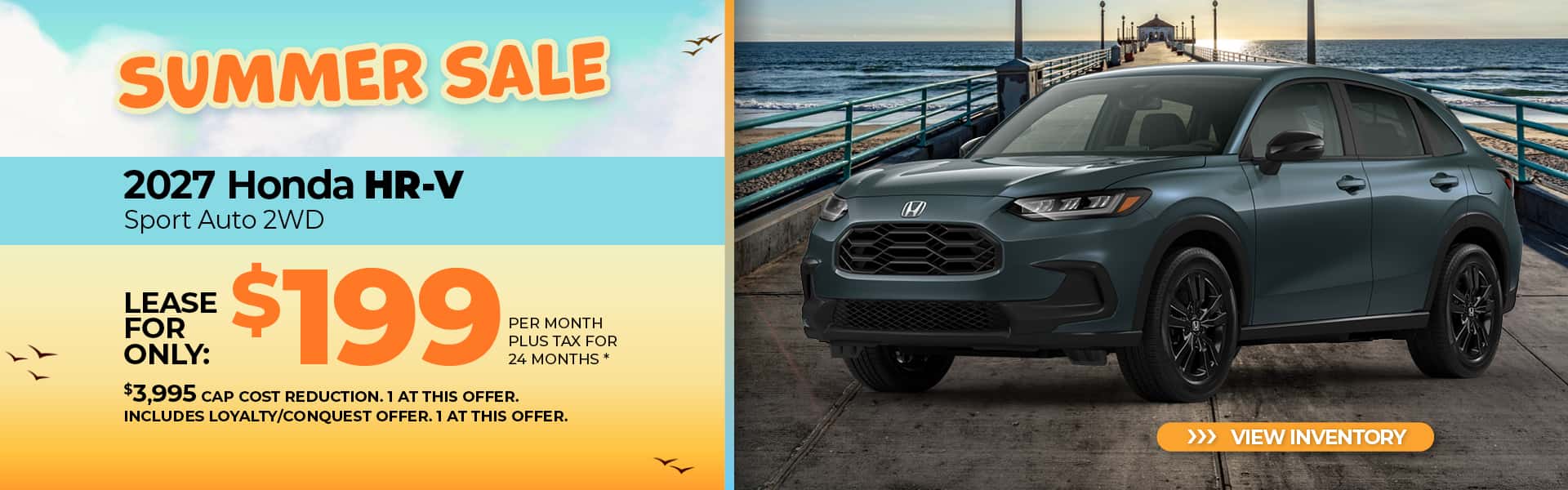 Lease a 2027 Honda HR-V Sport for $199 per month for 24 months.