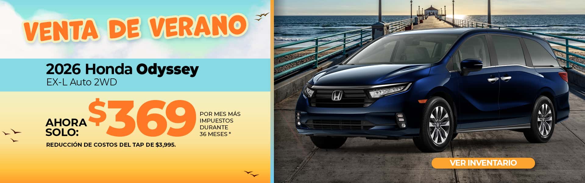 Lease a 2026 Honda Odyssey EX-L for $369 per month for 36 months.