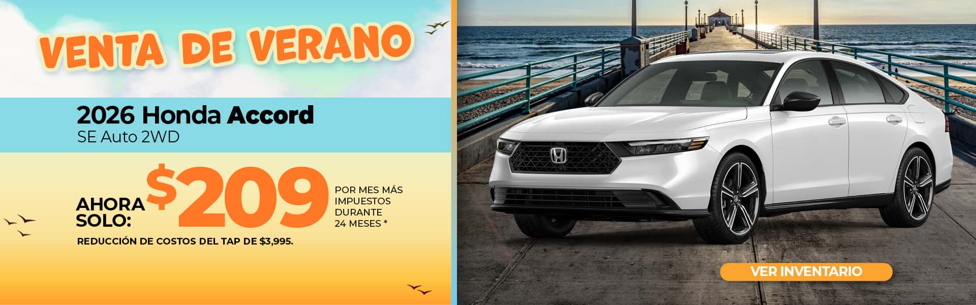 Lease a 2026 Honda Accord SE for $209 per month for 24 months.
