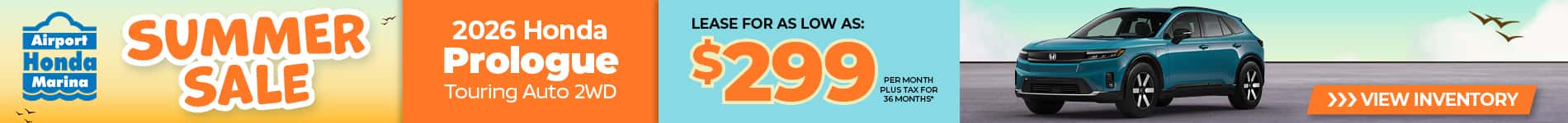 Lease a 2026 Honda Prologue Touring for $299 per month for 36 months.