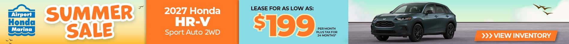 Lease a 2027 Honda HR-V Sport for $199 per month for 24 months.