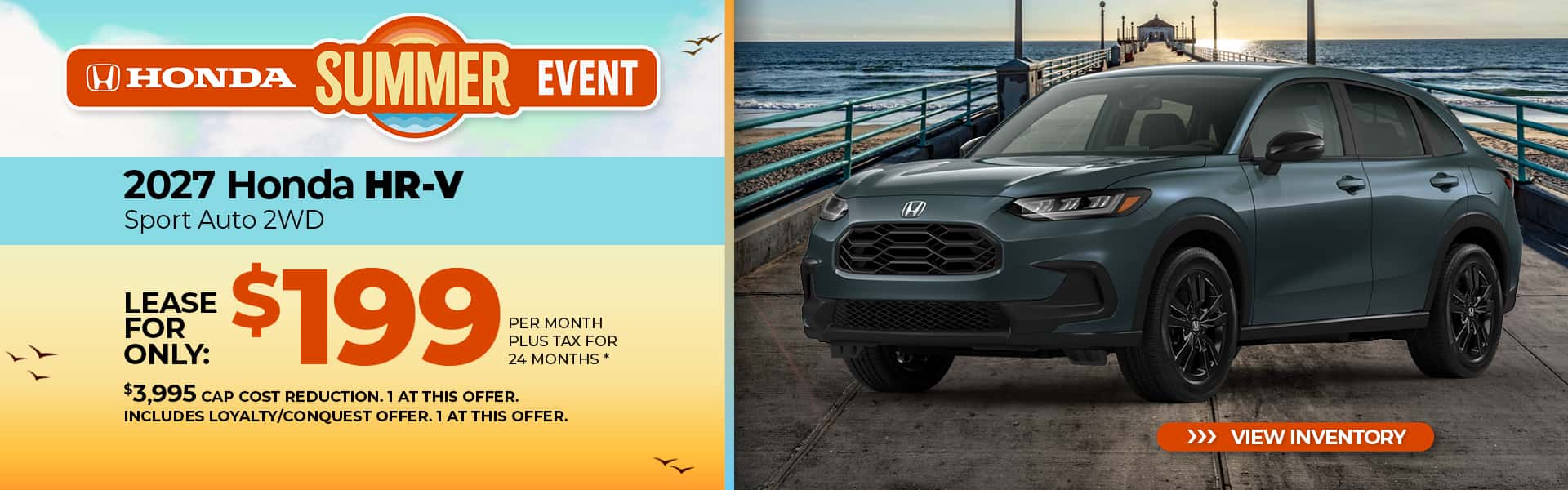Lease a 2027 Honda HR-V Sport for $199 per month for 24 months.