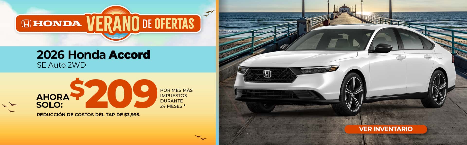 Lease a 2026 Honda Accord SE for $209 per month for 24 months.