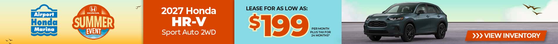 Lease a 2027 Honda HR-V Sport for $199 per month for 24 months.