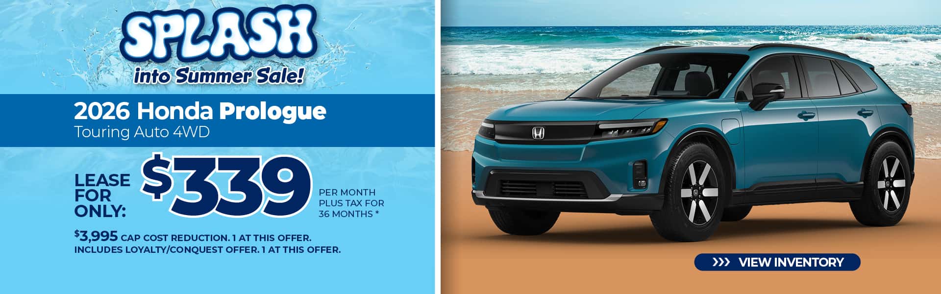 Lease a 2026 Honda Prologue Touring for $339 per month for 36 months.