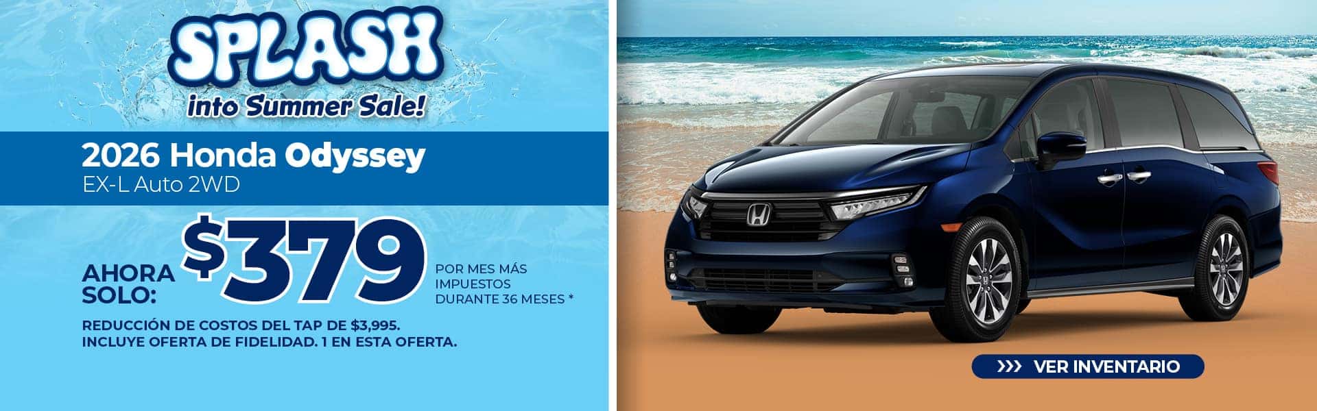 Lease a 2026 Honda Odyssey EX-L for $379 per month for 36 months.