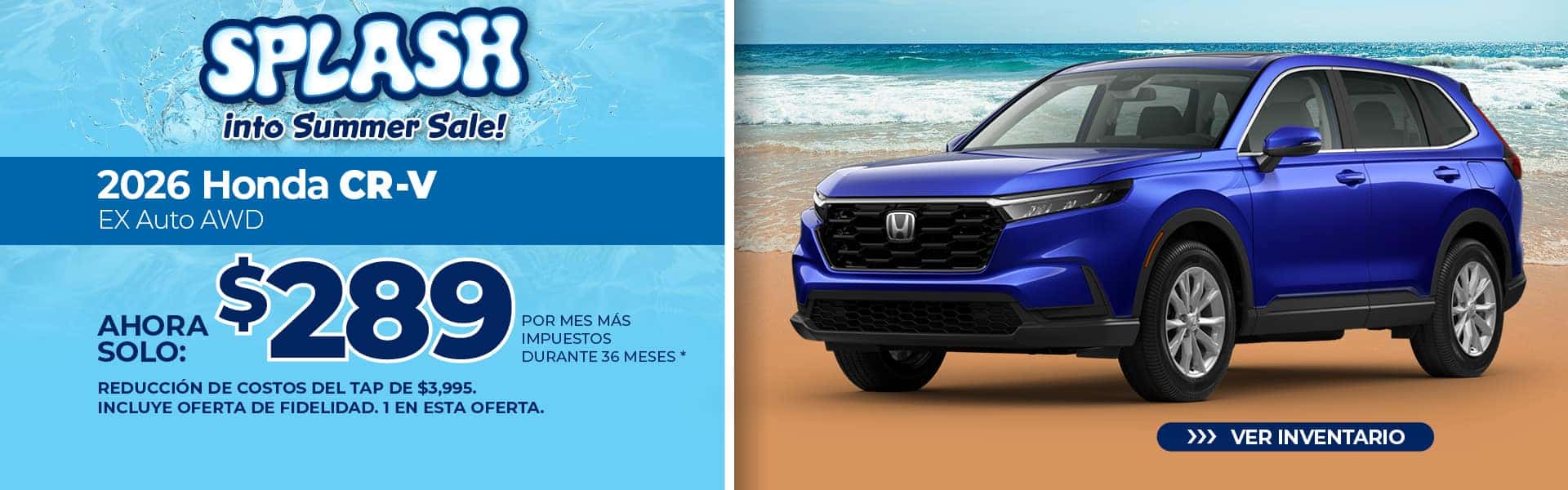 Lease a 2026 Honda CR-V EX for $289 per month for 36 months.