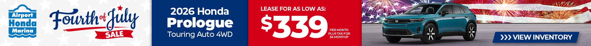 Lease a 2026 Honda Prologue Touring for $339 per month for 36 months.