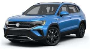 A blue 2022 Volkswagen Taos SEL is angled left.