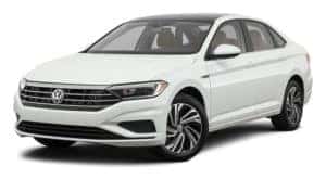 A white 2021 Volkswagen Jetta is angled left.
