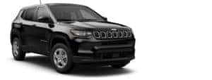 A black 2022 Jeep Compass Sport is angled right.