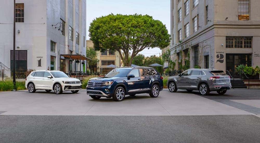 Three Volkswagen vehicles are shown outside of a Federal Way Volkswagen dealer.