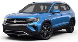 A blue 2022 Volkswagen Taos SEL is facing left.