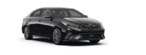 A black 2022 Kia Forte is angled right.
