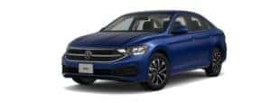 A blue 2022 Volkswagen Jetta S is angled left.