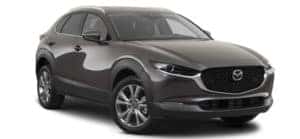 A grey 2022 Mazda CX-30 is shown angled right.