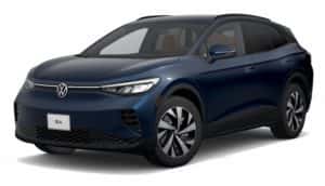 A blue 2023 Volkswagen ID.4 Electric Vehicle is shown angled left.