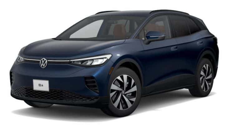 A blue 2023 Volkswagen ID.4 Electric Vehicle is shown angled left.