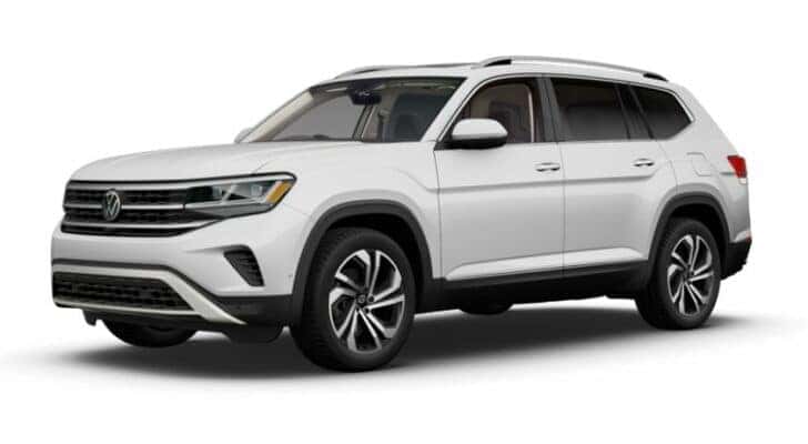 A white 2023 Volkswagen Atlas SEL is angled left.