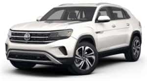 A white 2023 Volkswagen Atlas Cross Sport SEL Premium is angled left.