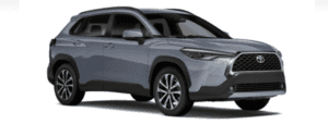 A light grey 2023 Toyota Corolla Cross is angled right.