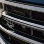 A closeup of the grille of the Volkswagen Tiguan