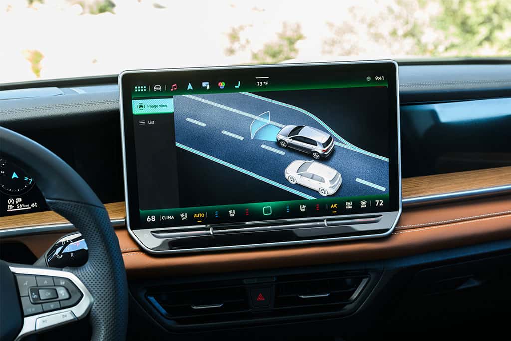 2025 VW Tiguan showing off infotainment with drivers assistance software