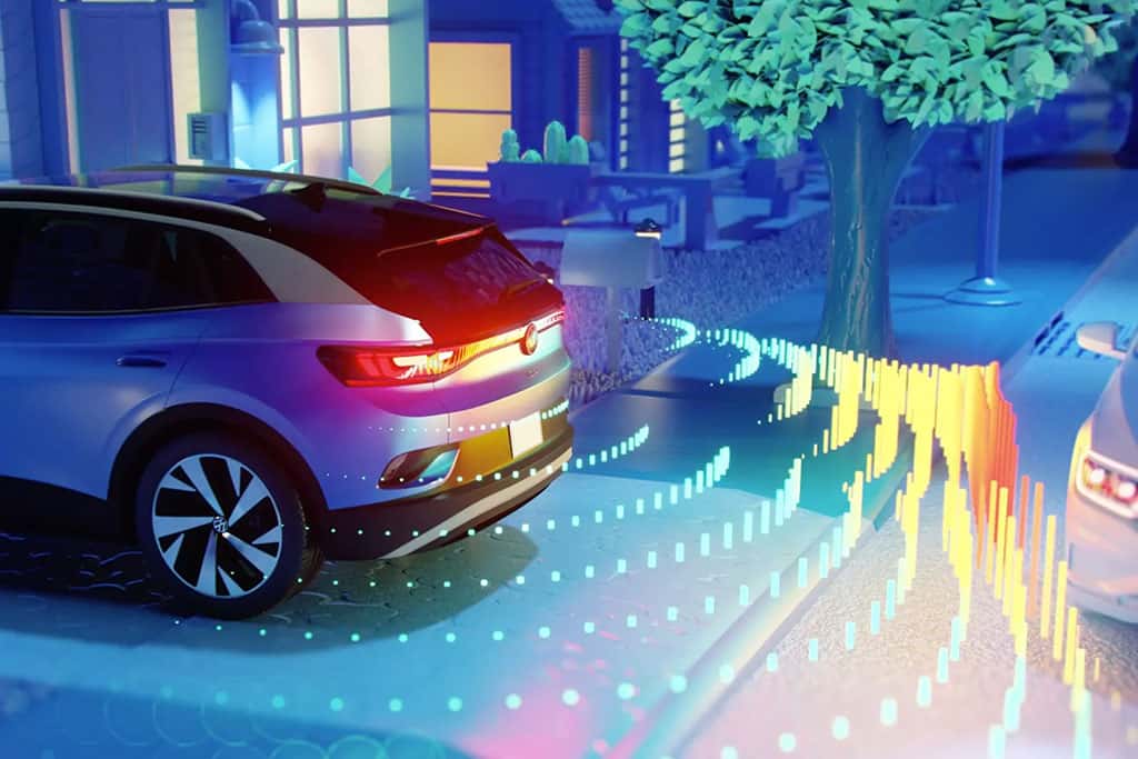 2026 VW Atlas displaying IQ.Drive technology with sensors when backing up