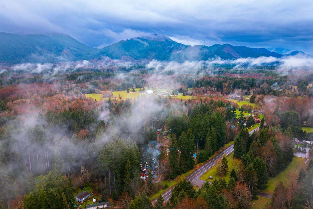 aerial shot of rural washington