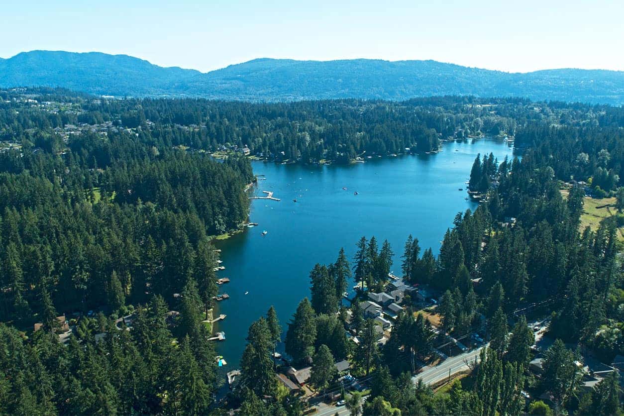 aerial view of lake sammamish and redmond washington