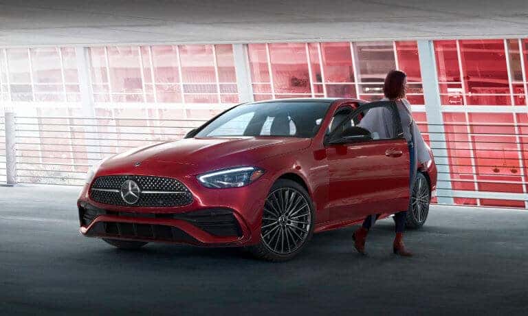 2022 Mercedes-Benz C-Class exterior in parking garage with driver