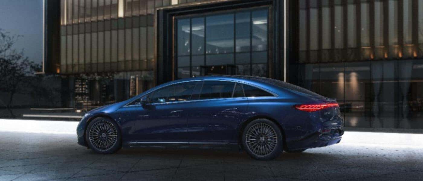 2025 Mercedes Benz EQS Sedan Exterior Parked Outside Building With Windows