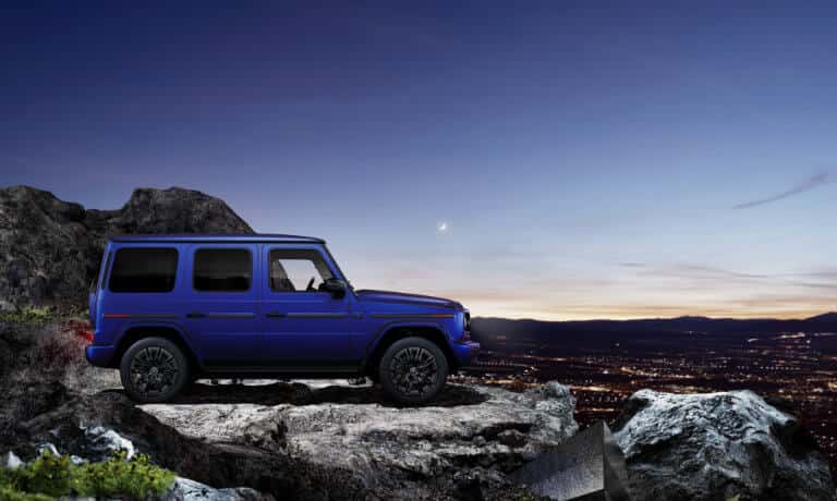 2026 Mercedes-Benz G-Class SUV Exterior Overlooking City At Night