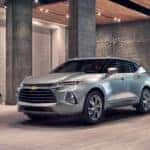 2019 Silver Chevrolet Blazer Parked at Building Entrance