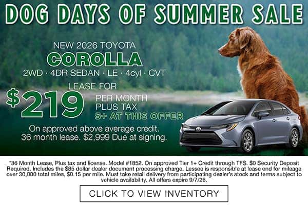 NEW 2026 Corolla August Lease Offer