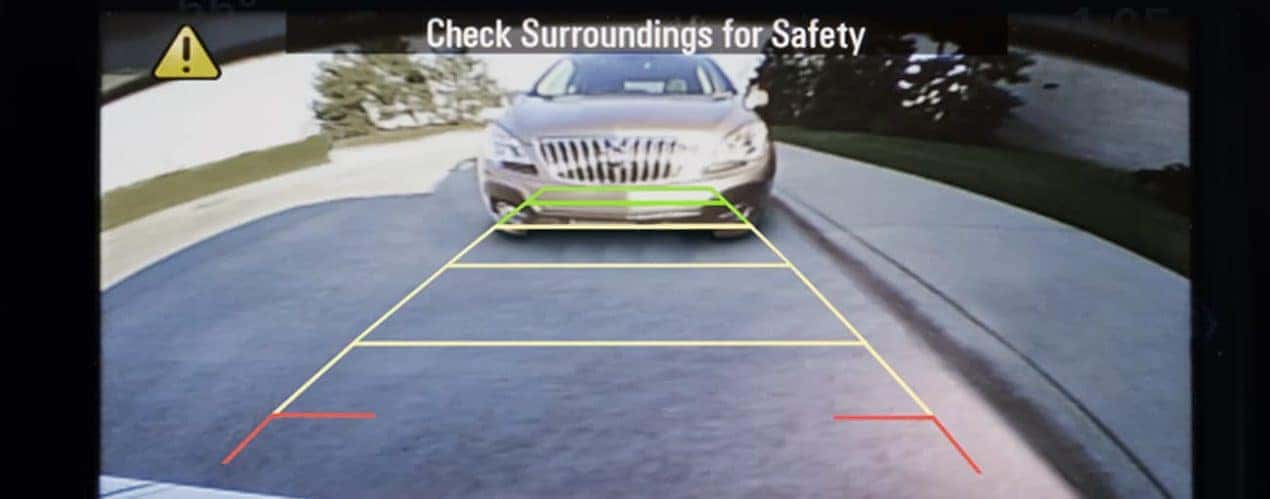 A view from the camera in a 2022 Buick Encore shows a surrounding check.