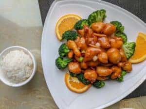 orange fillet with broccoli photo