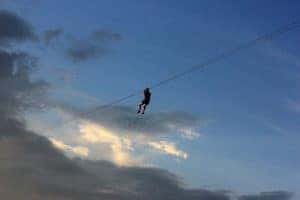 A Person Ziplining