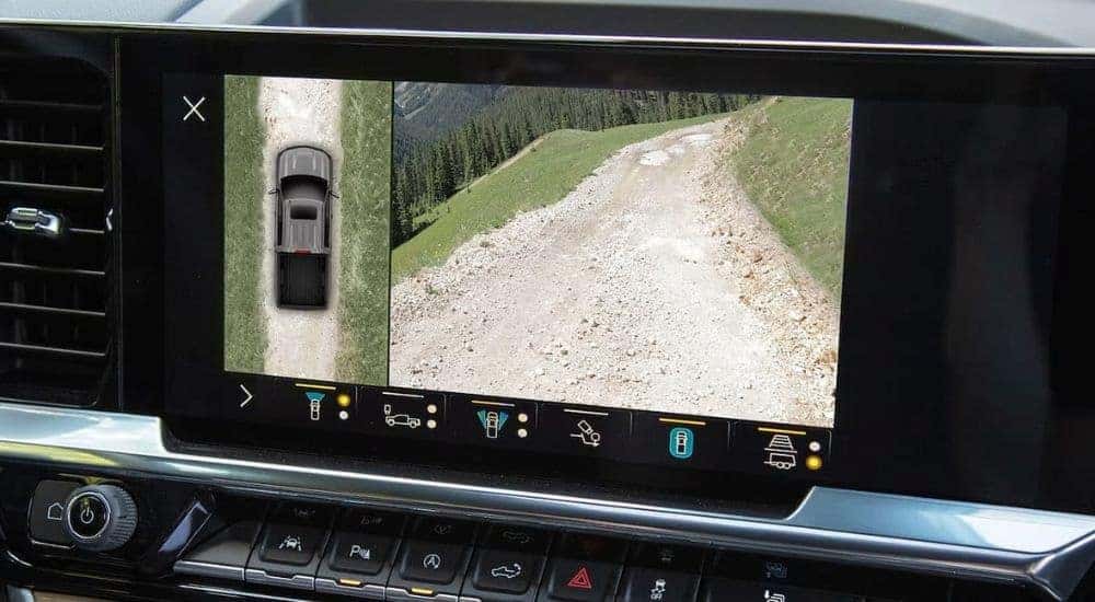 A close-up of an infotainment screen in a 2023 Chevy Silverado 1500 is shown.
