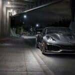 A grey 2019 Chevy Corvette ZR1 is shown in a lighted tunnel.