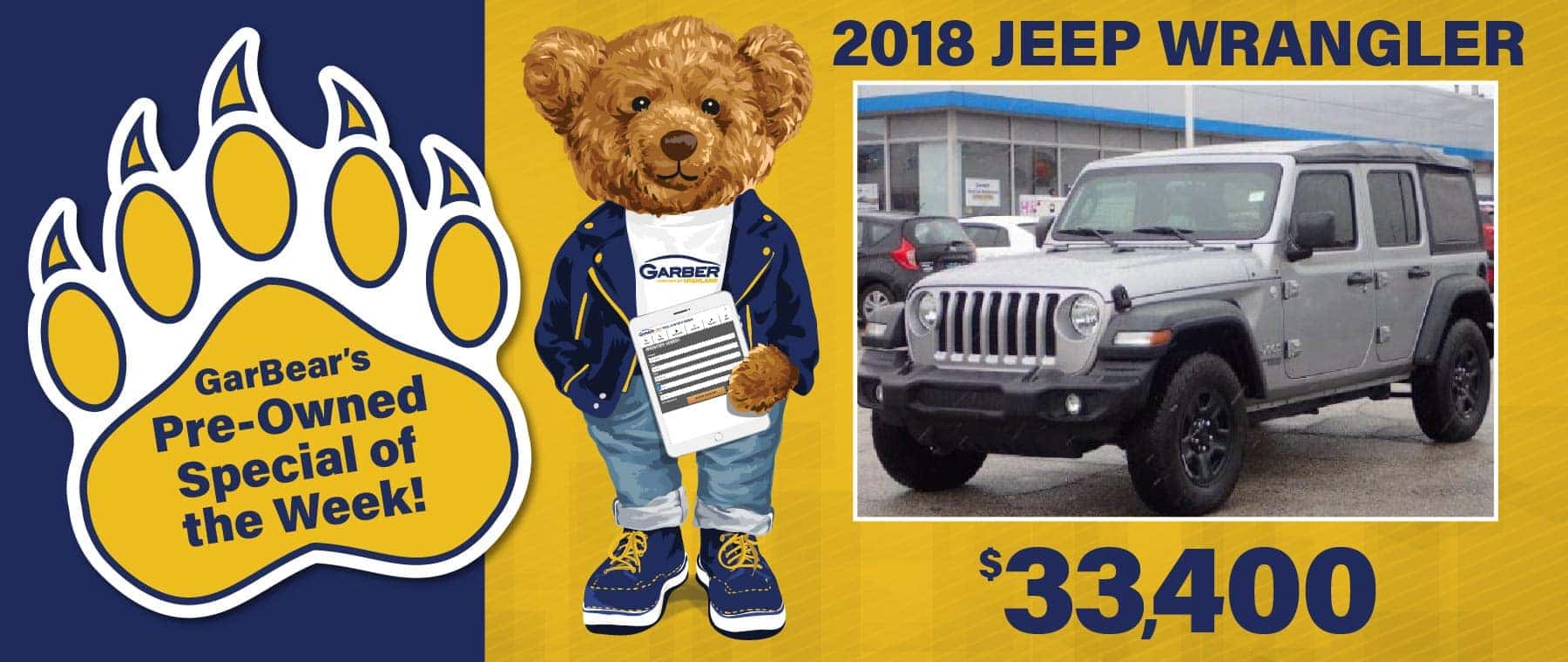 GarBear's Pre-owned Special of the Week! | 2018 Jeep Wrangler $33,400