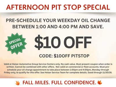 $10 OFF oil change when you schedule between 1-4pm.