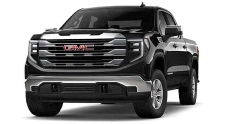 A black 2023 GMC Sierra 1500 is shown angled left.
