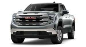 A silver 2024 GMC Sierra 1500 SLE is angled left.